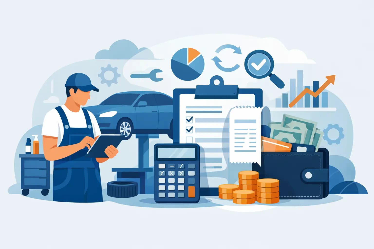 Dashboard showing payment reconciliation workflow connecting repair tickets, deposits, invoices, and processor payouts